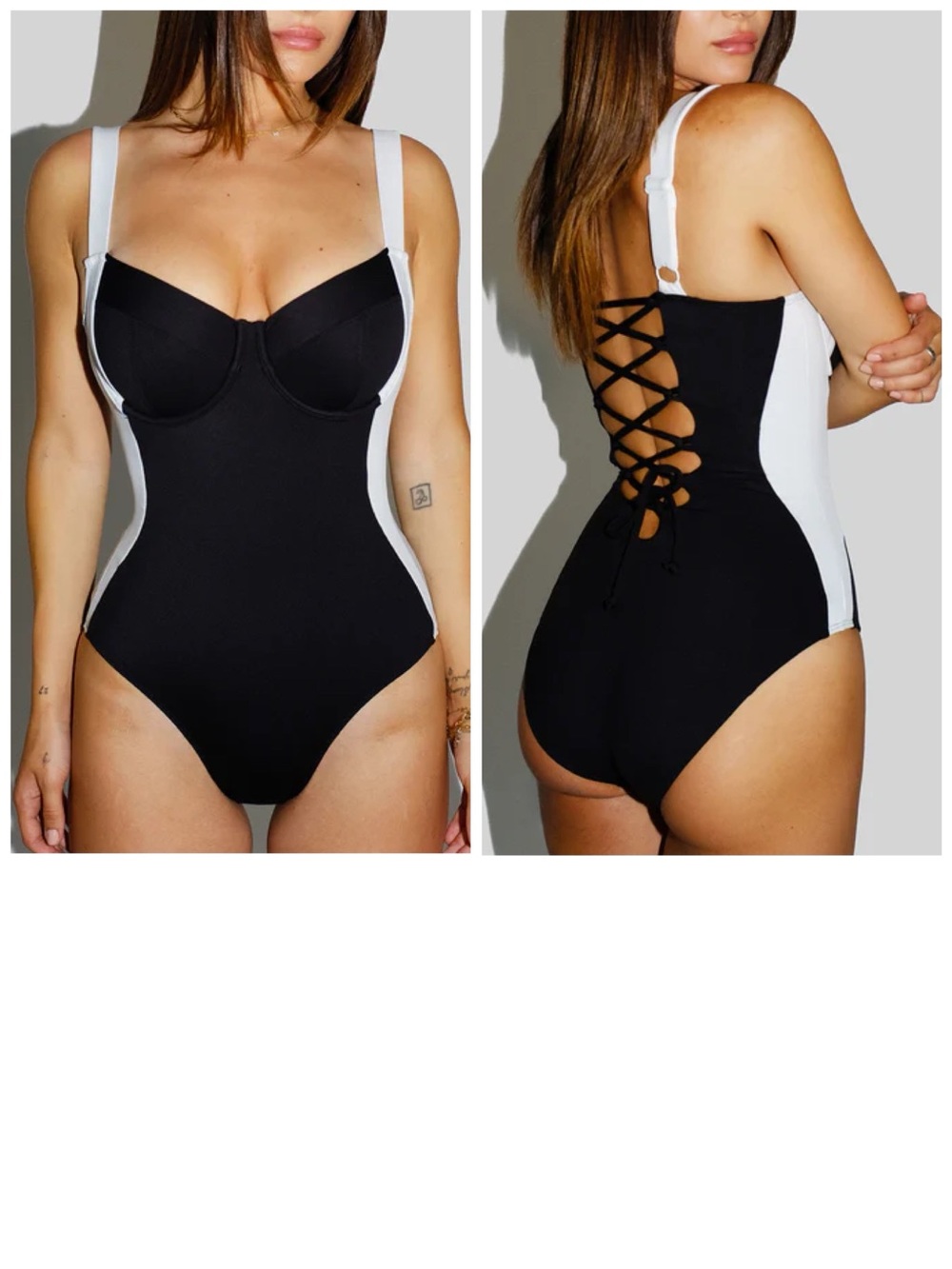 New TA3 Lifty One Piece Swimsuit Contour Black White Sz L X-Long B/C Cup